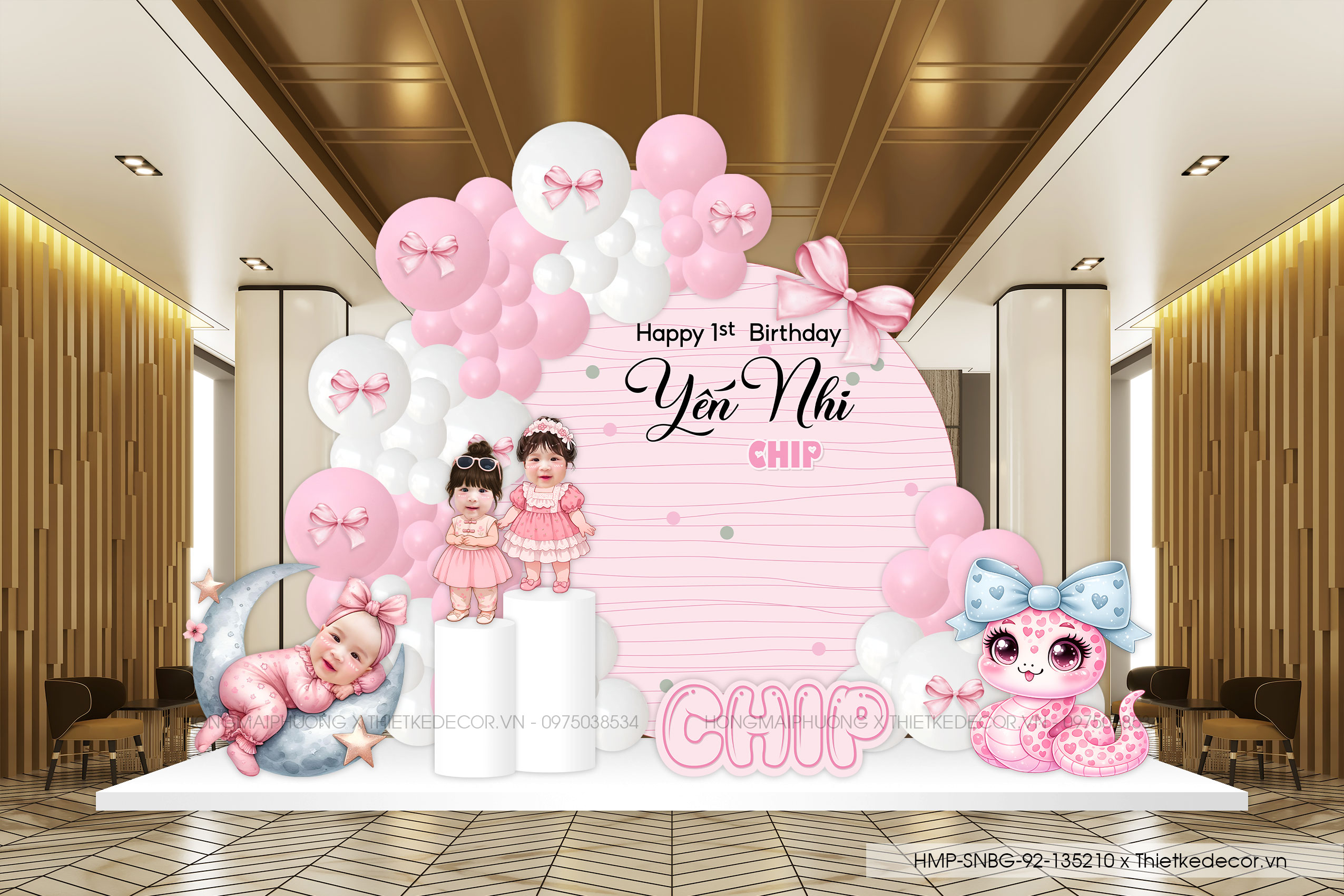 File thiết kế sinh nhật bé gái tone hồng tuổi rắn dễ thương đáng yêu cute sang trọng.